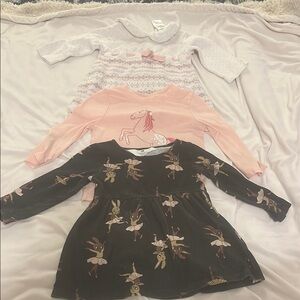 Set of Three Baby Dresses with Unicorn and Bunny Designs
